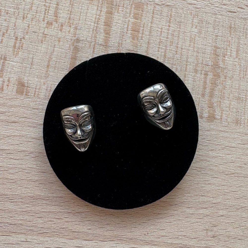 Sterling Silver Phantom Mask Stud Earrings clown face Halloween Unisex Men Women